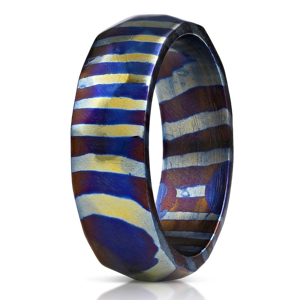"Poseidon" Hammered Timascus Ring