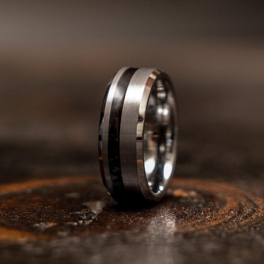 "Artemis"  Ironwood x Silver Tungsten Ring