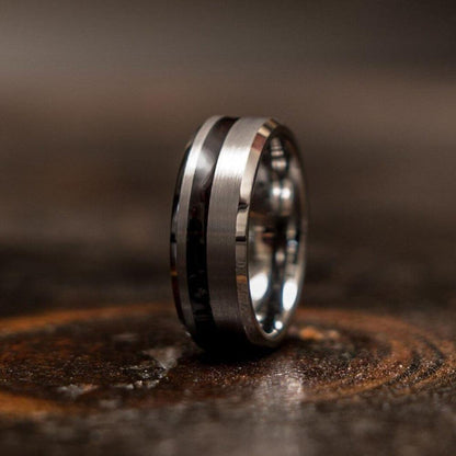 "Artemis"  Ironwood x Silver Tungsten Ring