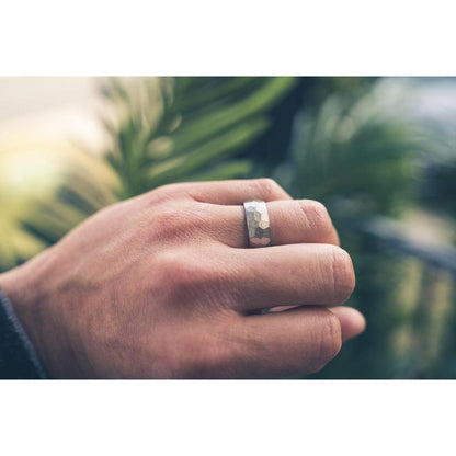 "Zeus" Hammered Tungsten Carbide Ring- White Gold Plate- 8mm