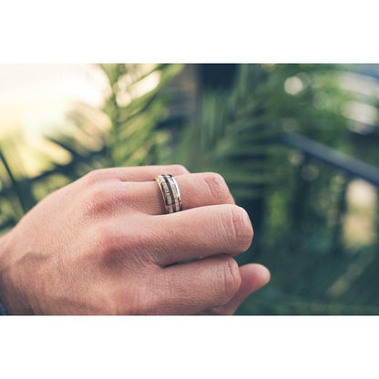 "Dionysus"  Double Barrel Naturally Shed Antler Rose Gold Tungsten Ring- Domed