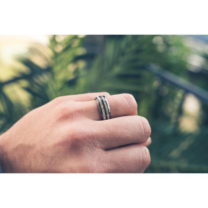 "Dionysus"  Double Barrel Naturally Shed Antler Gunmetal Tungsten Ring- Domed