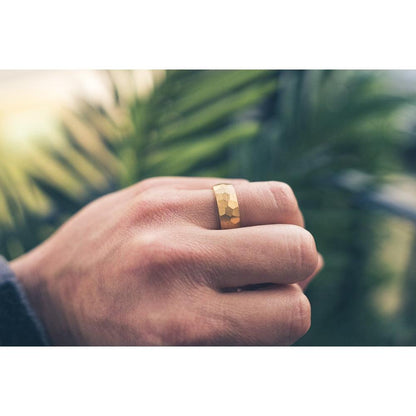 "Zeus" Hammered Tungsten Carbide Ring- Yellow Gold Plate- 8mm